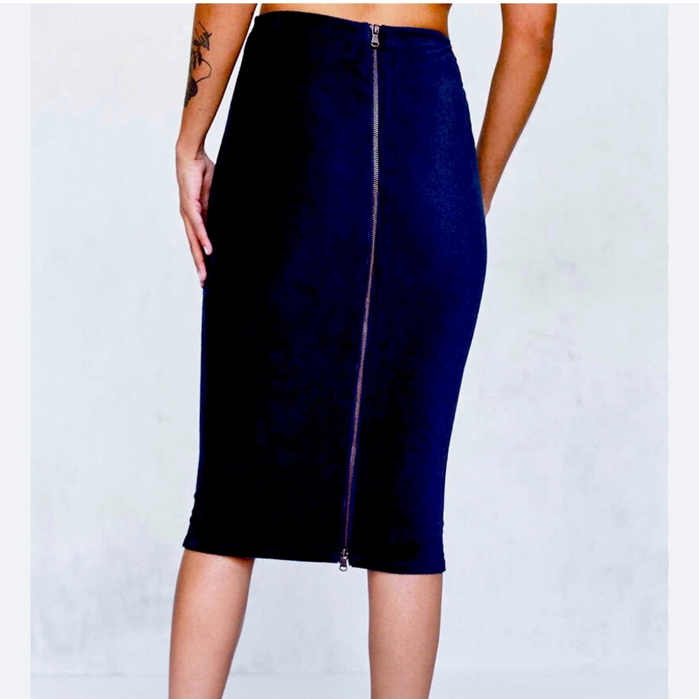 Navy suede midi skirt